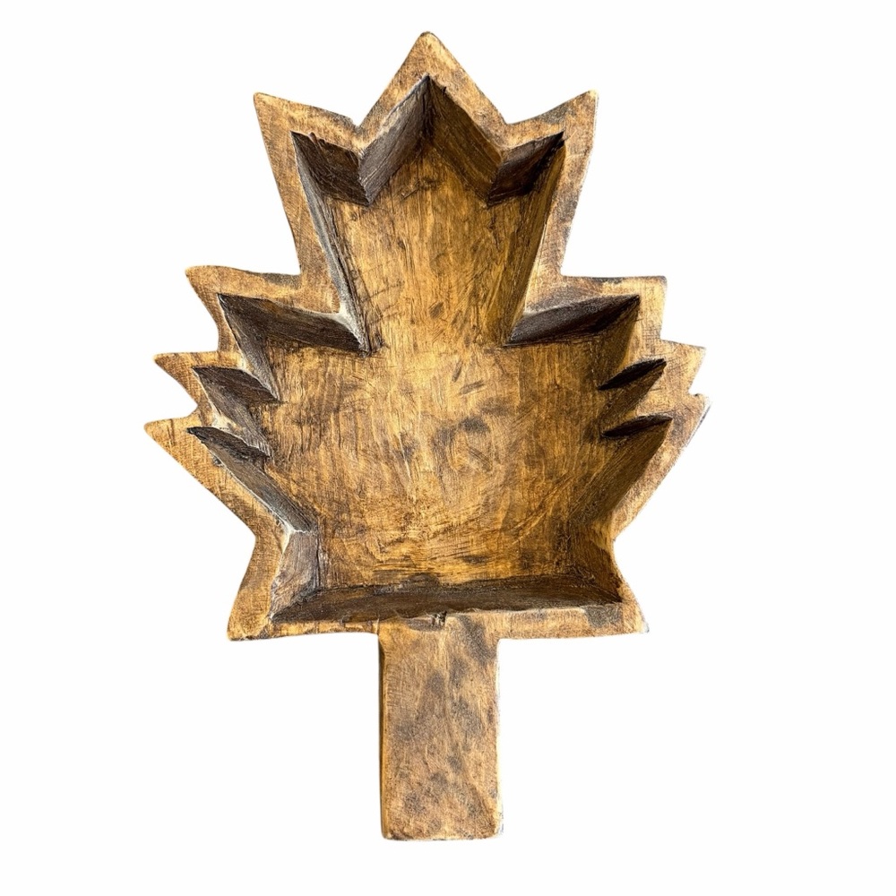 Hand Carved Wooden Maple Leaf‎ Bowl Tray | Rustic Fall Decor Catchall Dish